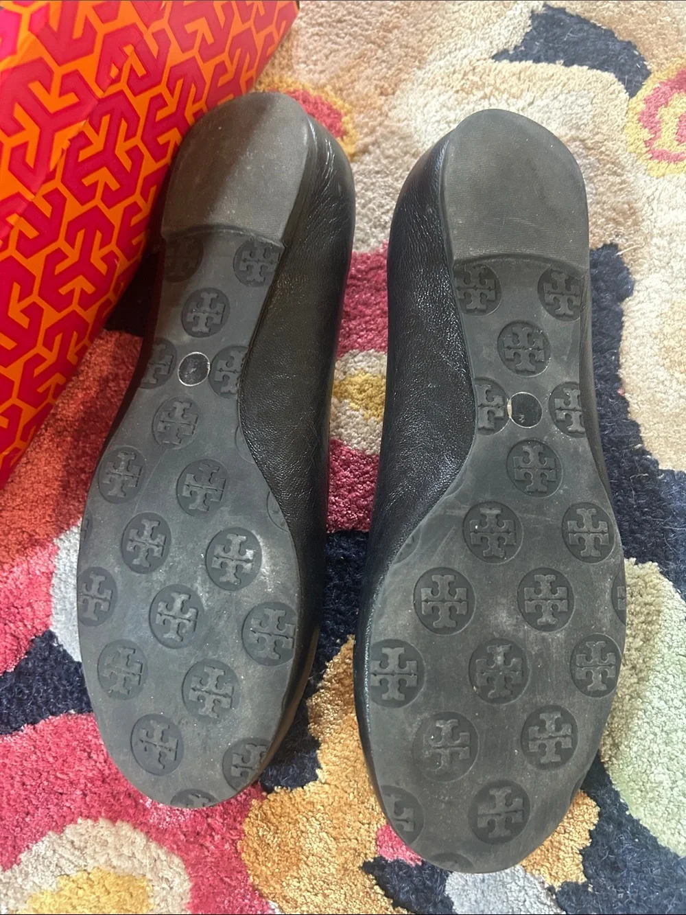 Tory Burch Reva Black Leather Reva Ballet Flats